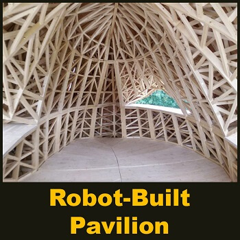 Robot-Built Pavilion Wooden Shingles and Latticed Framework