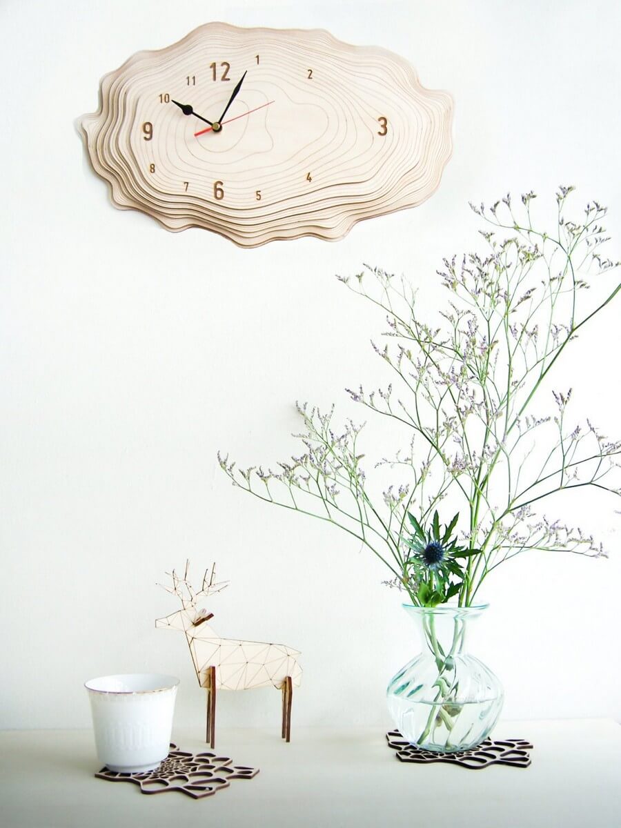 Wooden Wall Clock #4 - Laser Cutting Designs & Ideas